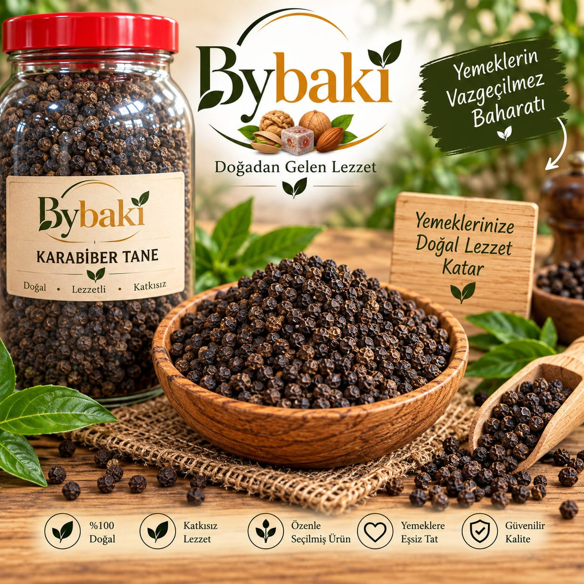 ByBaki Karabiber Tane – Doğal Karabiber | Öğütülebilir Aromatik Baharat 1 kg