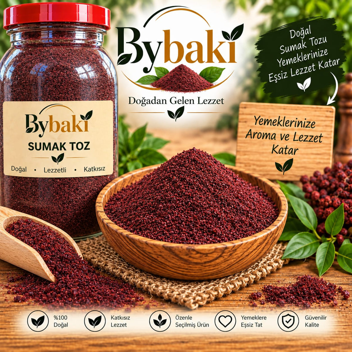 ByBaki Sumak Tozu – Öğütülmüş Sumak Baharatı | Doğal, Aromatik ve Ekşi Lezzet 1 kg