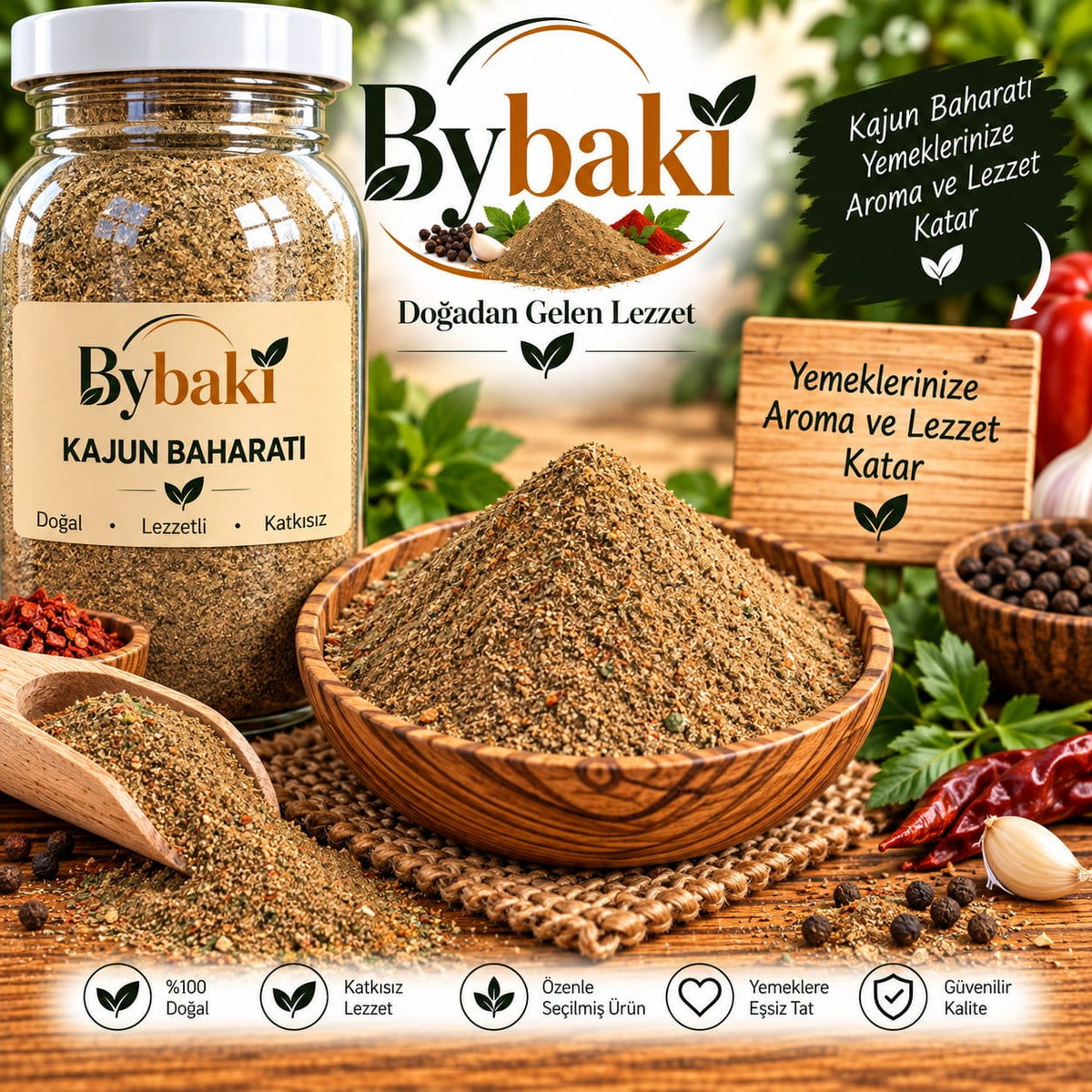 ByBaki Kajun Baharatı – Aromatik ve Lezzetli Baharat Karışımı | Tavuk, Et, Patates ve Sebze Yemekleri İçin  1 kg
