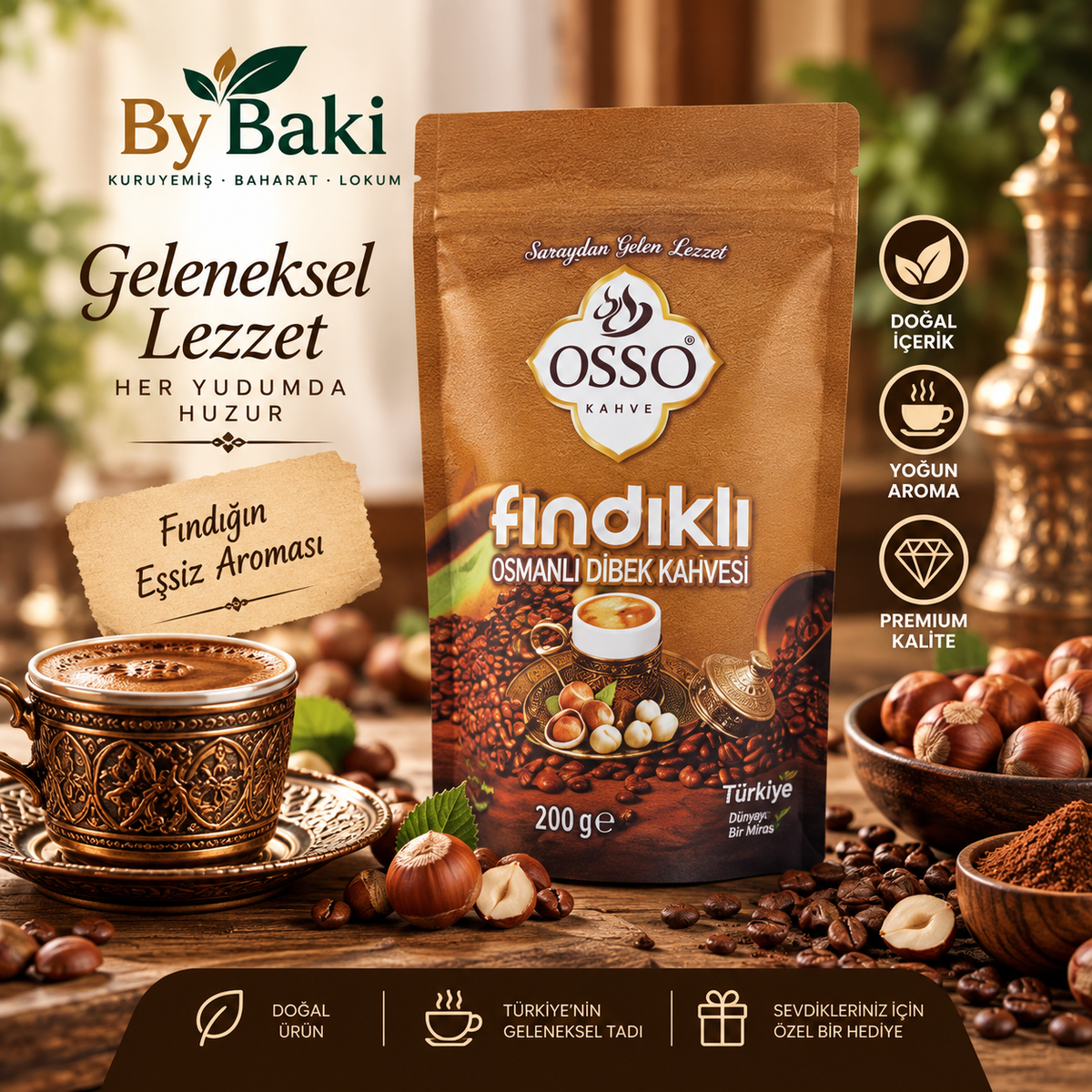 OSSO Fındıklı Osmanlı Dibek Kahvesi 200 g – Geleneksel Fındık Aromalı Kahve