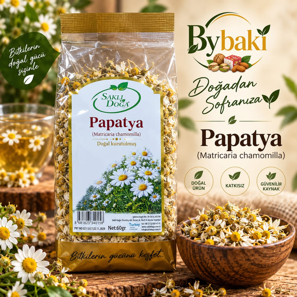 Papatya 60 g – Kurutulmuş Papatya Çiçeği | Matricaria chamomilla | Doğal Bitki Çayı